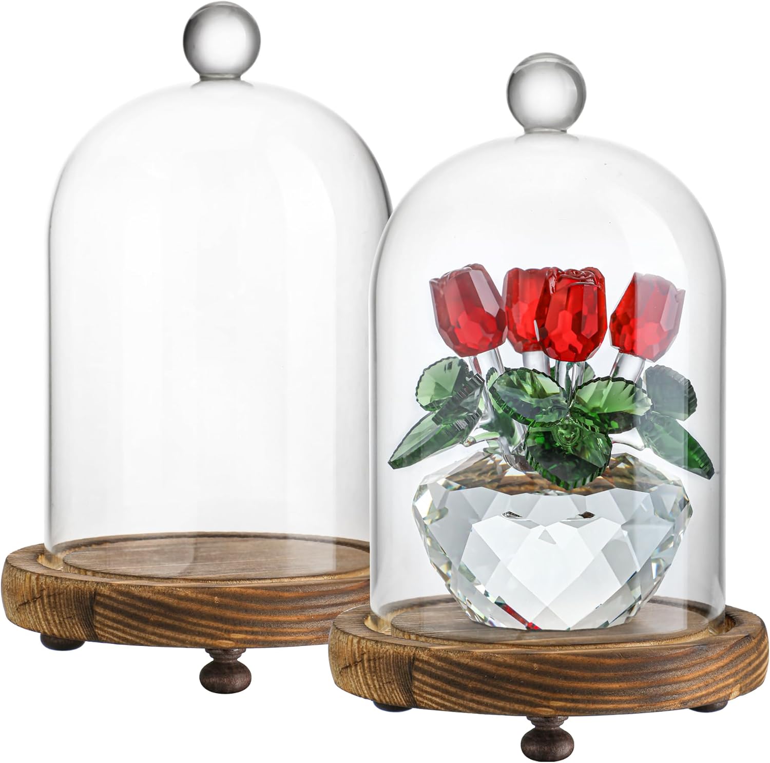 ZEERSHEE 2pcs Glass Cloche Display Dome 6.4x3.7 inch Decorative Glass Display Bell Jar Centerpiece Display Case for Wedding Decor