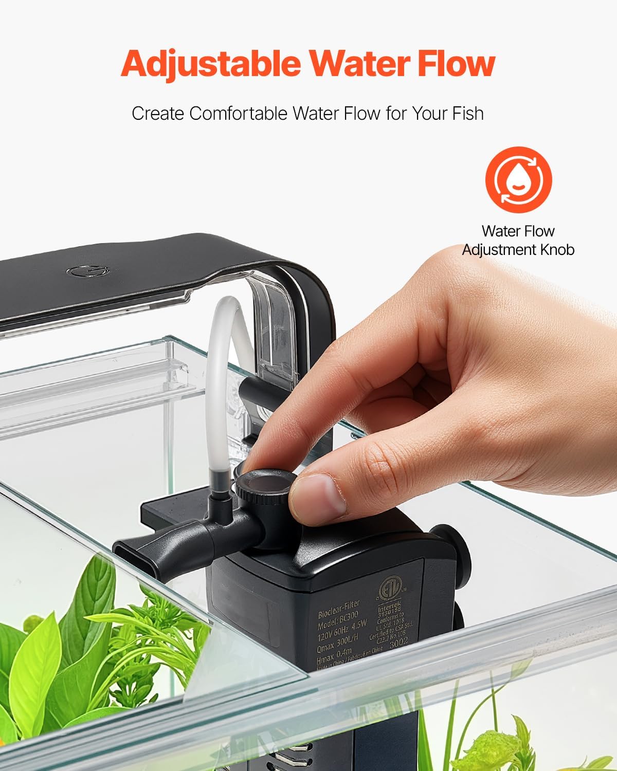 VEVOR Fish Tank Aquarium, 5 Gallon Square Ultra-Clear Glass Starter Smart Tank Adjustable 3 Color Lighting, Self Cleaning System Fishbowl for Freshwater & Saltwater Fish Home, Office, or Pet Use