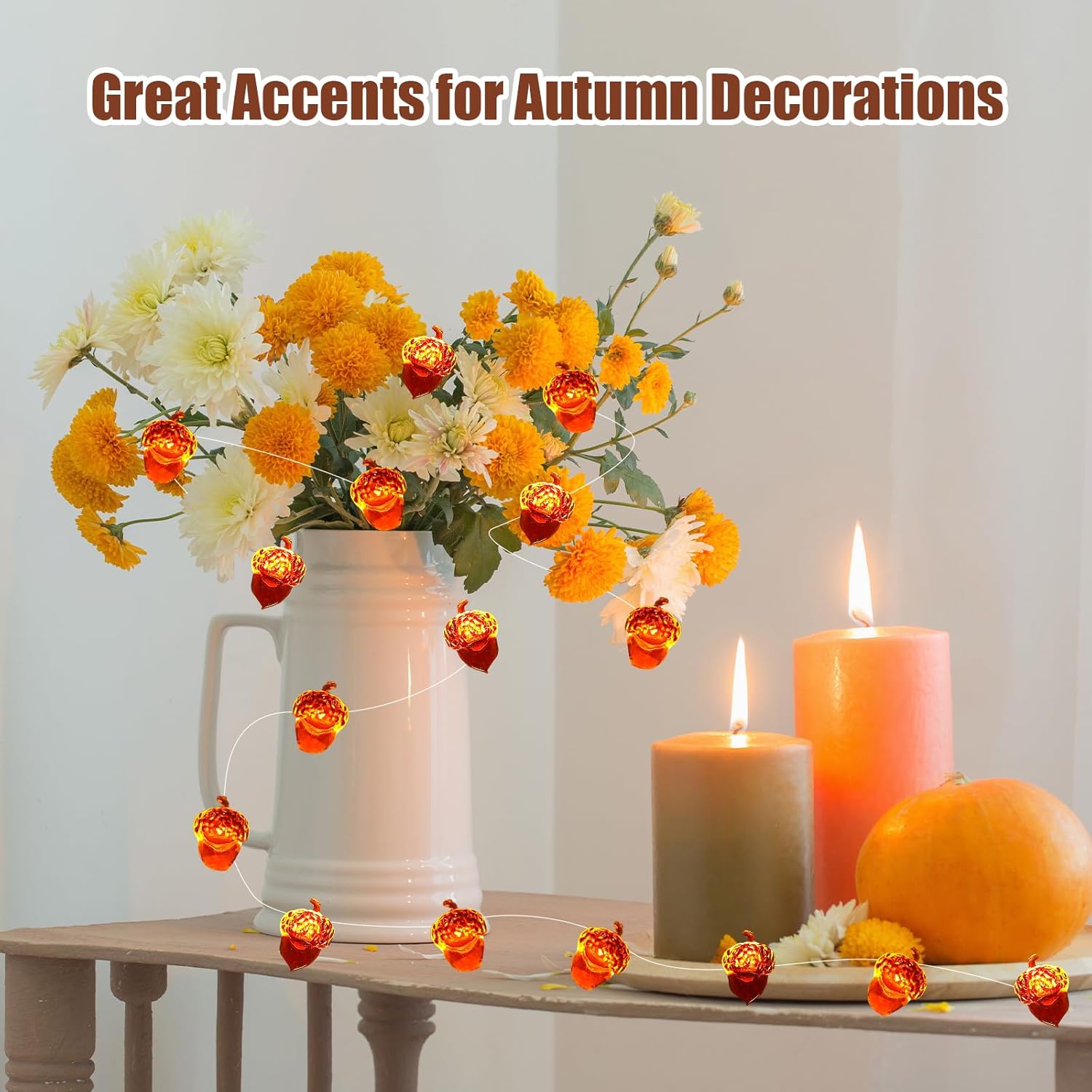 Thanksgiving Lights Fall Decorations Acorn Lights 30 LEDs 10ft Battery Powered, Fall Decor for Fireplace Farmhouse Autumn Tree Ornaments Home Decor