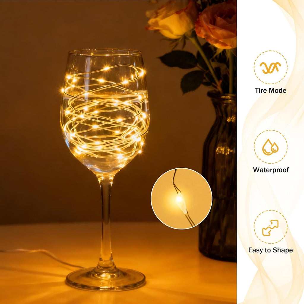 GAILROSO 100Pack Fairy Lights Battery Operated 3 Speed Modes, 7 Ft 20 LED Battery String Mini Waterproof for Mason Jars DIY,Christmas Decoration,Wedding Party