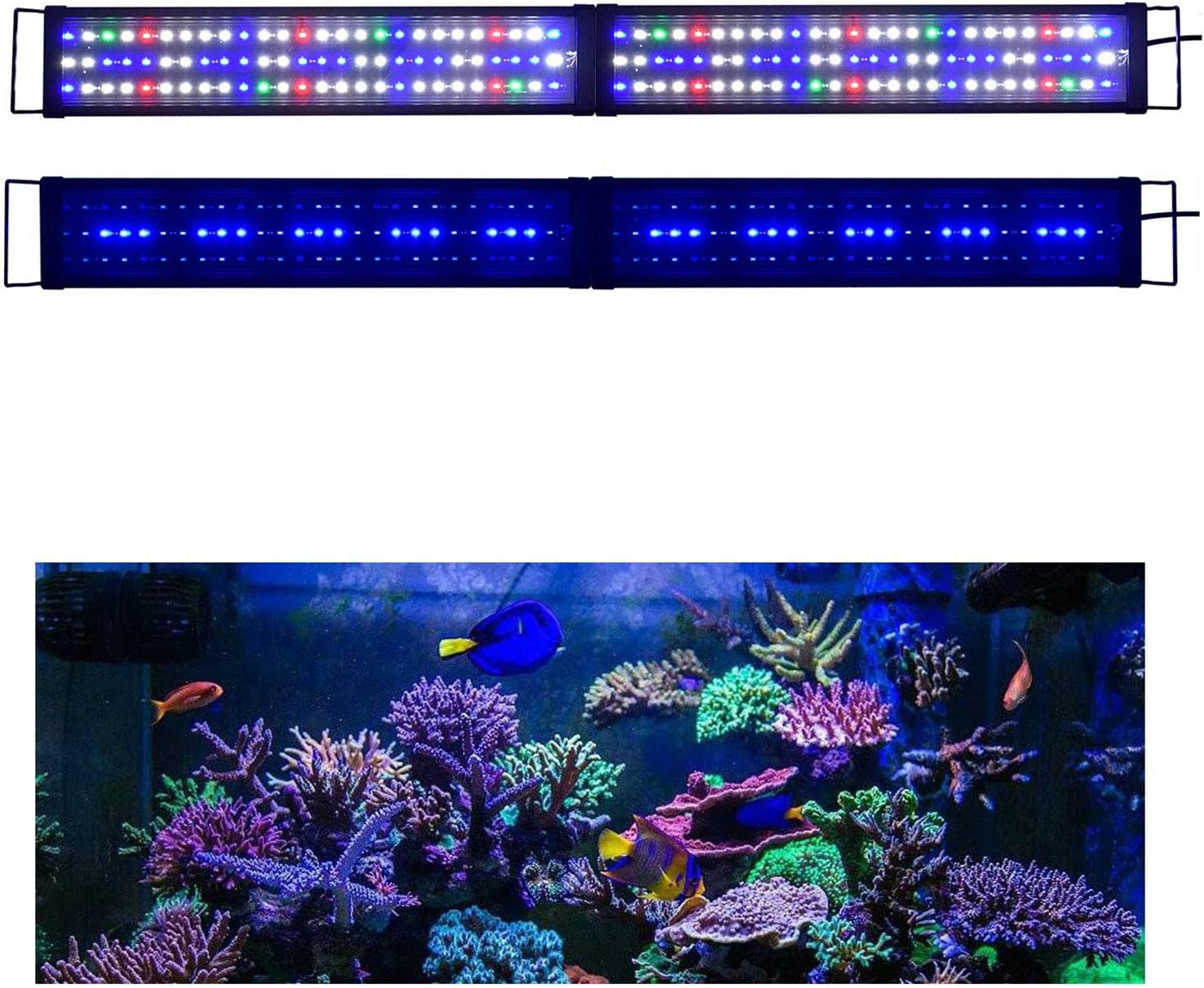 KZKR Upgraded Aquarium Light LED Full Spectrum 48-60 inch Foldable Hood Lamp for Freshwater Marine Plant Multi-Color Decorations Light (24"+24")