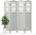 4 Panel Room Divider Panel, 5.6Ft Tall Room Divider Wall and Folding Privacy Screen, Carved Wall Divider Panel, Folding Portable Partition Screen, Divider for Room Separation - Light Gray