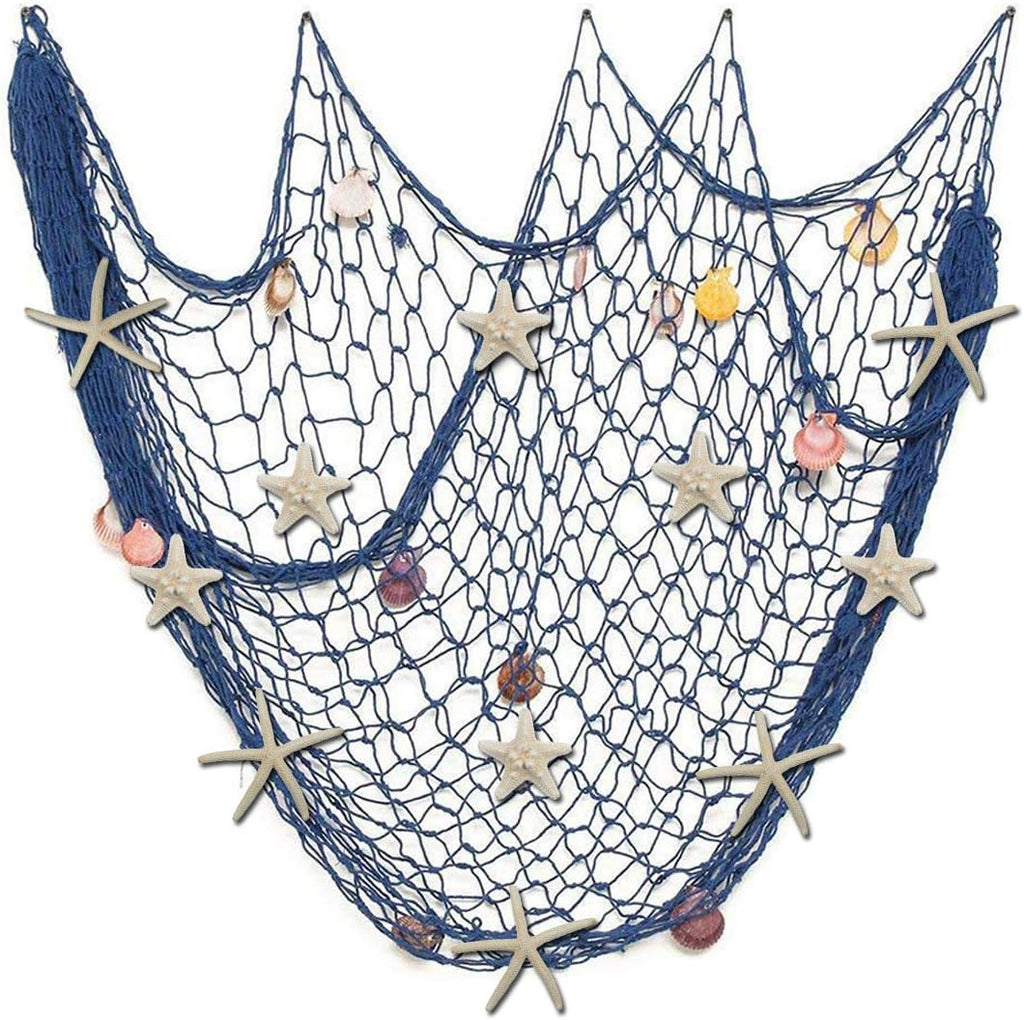 79 x 59 inch Nature Fish Net Wall Decoration with Colorful Sea Shells and 10 Pcs Natural Starfish Ocean Themed Mediterranean Style Fishing Net for Beach Party,Wedding,photography Wall Decoration