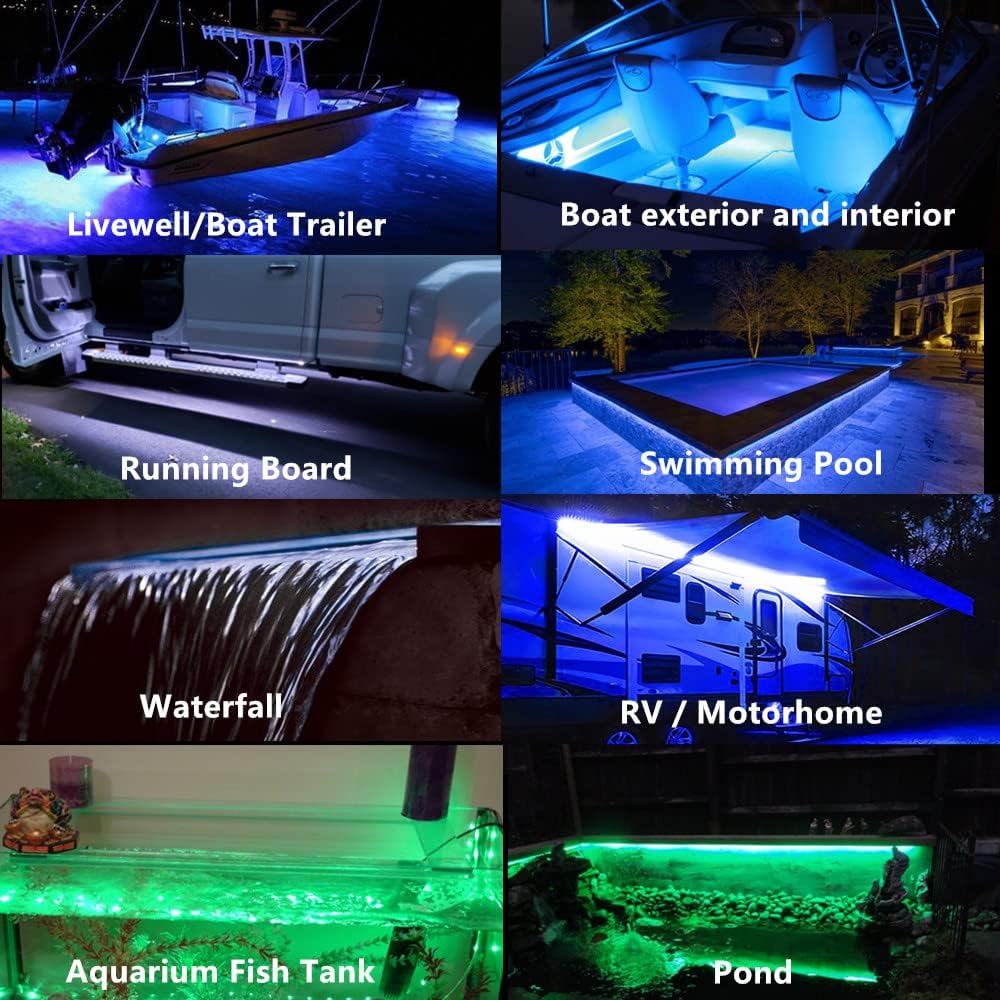 Marine Submersible Boat LED Strip Lights, 12V 6FT IP68 Waterproof Underwater Boat Lights, Boat Interior Light, Boat Deck Light Courtesy Lights for Night Fishing Pontoon Kayak Boats, White