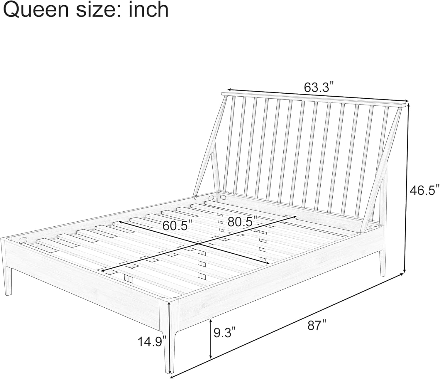 Merax Queen Size Bamboo Wood Bed Frame with 46.5" Tall Headboard, Bohemian Spindle Platform Bed with Wood Slat, Heavy Duty Steel Center Beam for Support, Under Bed Storage, No Box Spring Needed, Brown