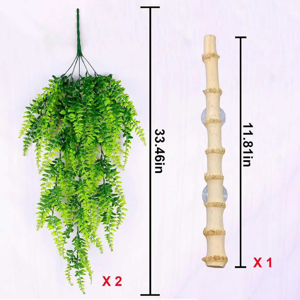 kathson Reptile Corner Branch Decor,Leopard Gecko Climbing Bamboo Wood with Suction Cup,Bearded Dragons Habitat Hanging Vines Plants Decoration,Lizards Tank Accessories for Amphibians,Snakes,Frogs