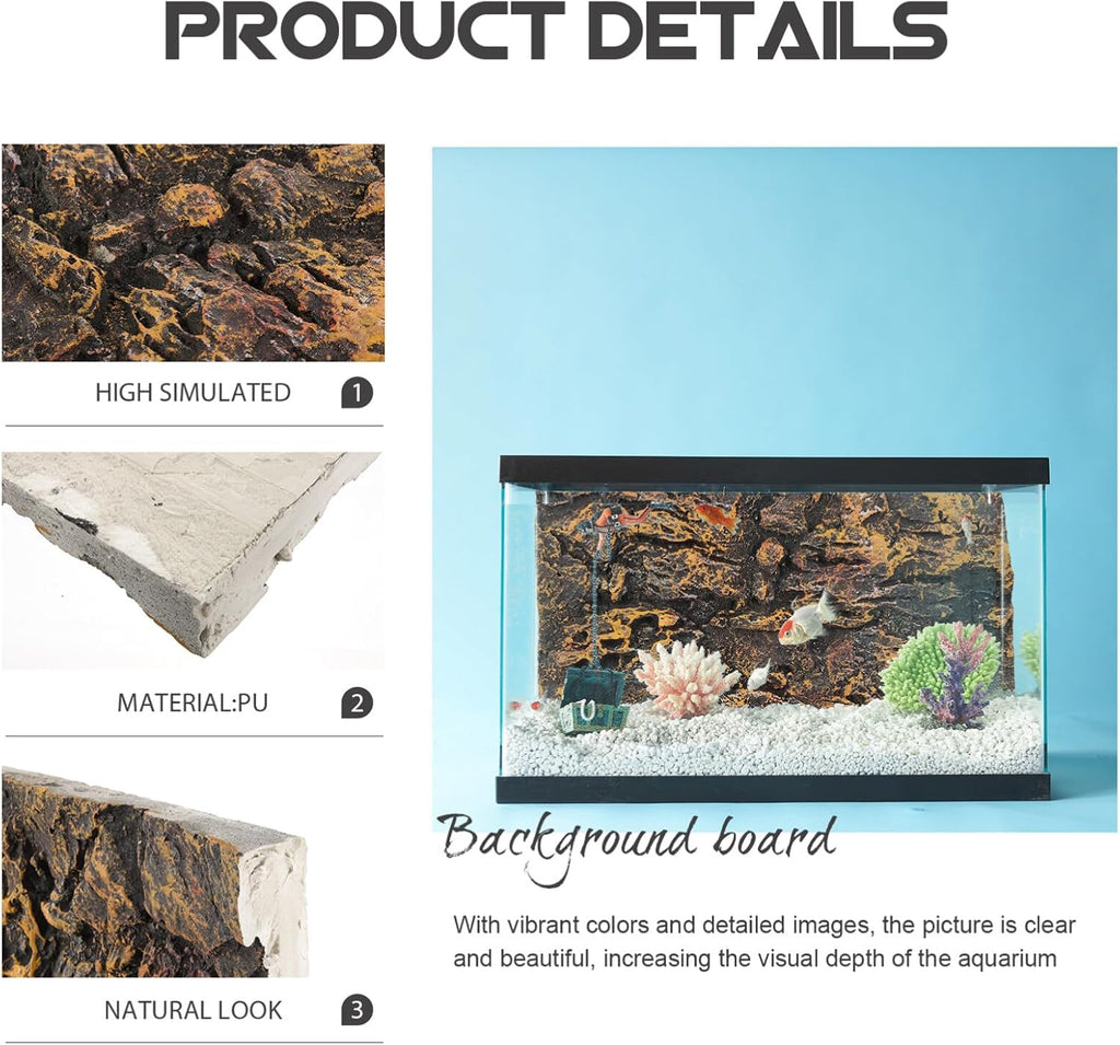 Kisangel 3D Rock Decorative Panels Aquarium Background Board for Fish Tank Turtle Tank Reptile Terrarium Habitat Decor 17.7X11.8 Inch Lightweight Natural Look