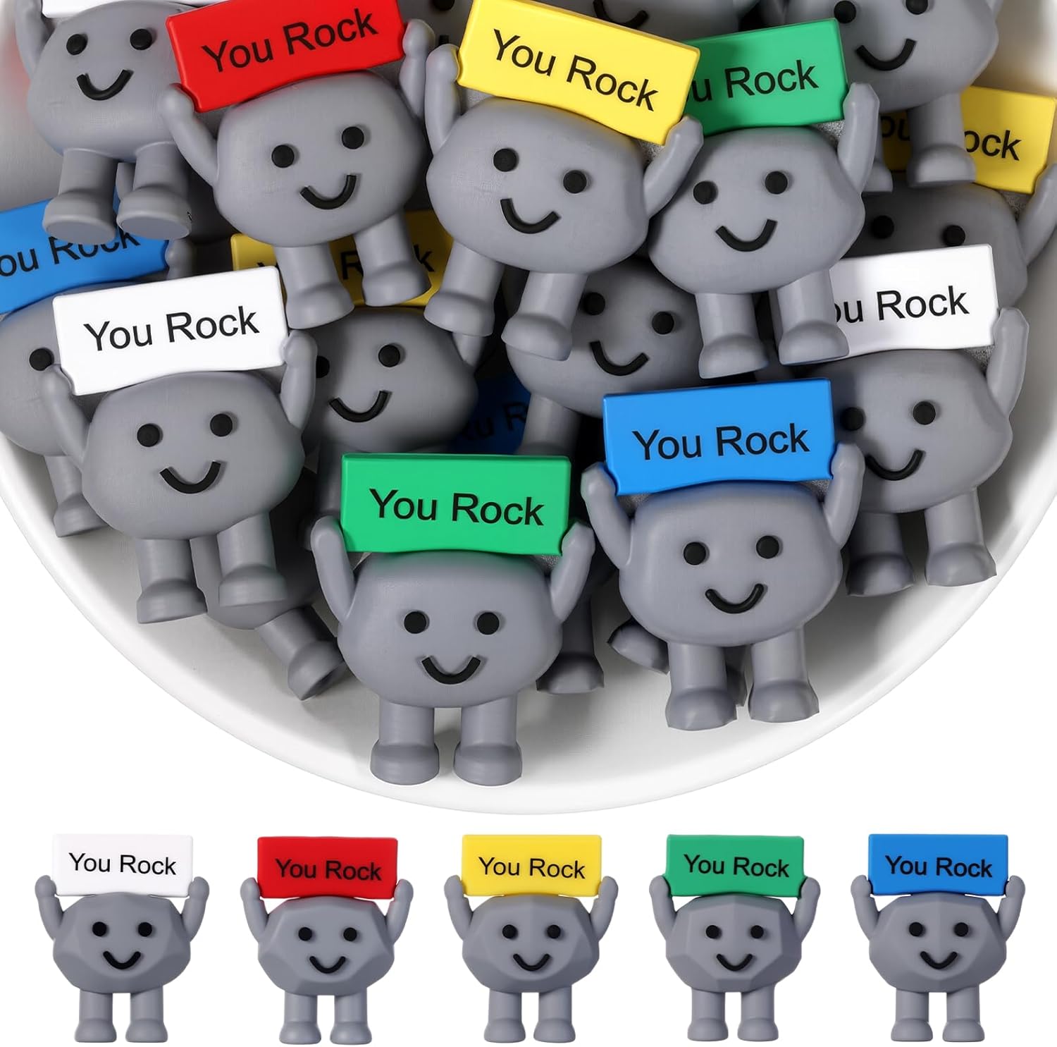 Gejoy 50 Pcs Mini Rubber Stone Toys Positive Gifts You Rock Mini Rubber Figures Decorations and Encouragement Birthday Motivational Gifts for Colleague Staff Teacher