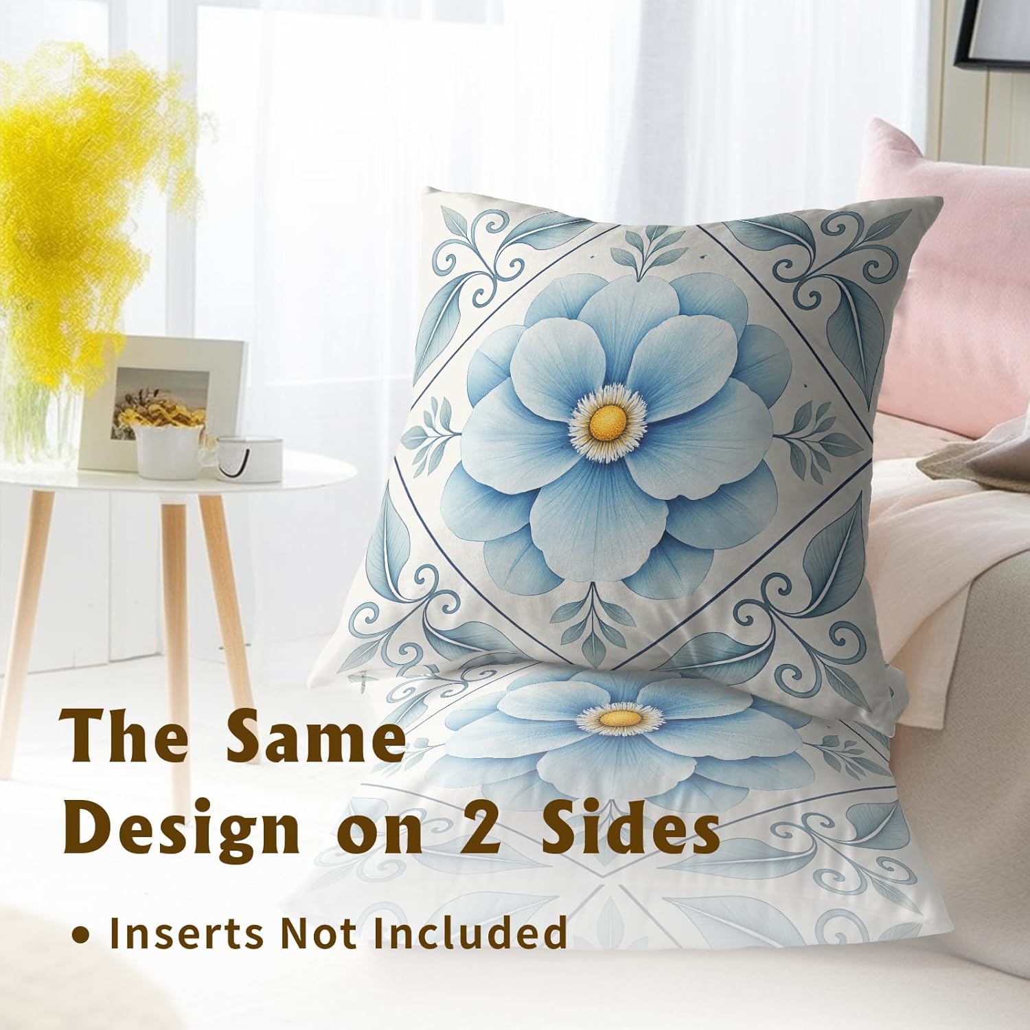 Artisan Blue and White Floral Throw Pillow Covers Set of 2 Ultra-Soft All-Season Pillow Shams with Hidden Zipper,Durable for Sofa Bed Car Decor & Gift 18x18IN