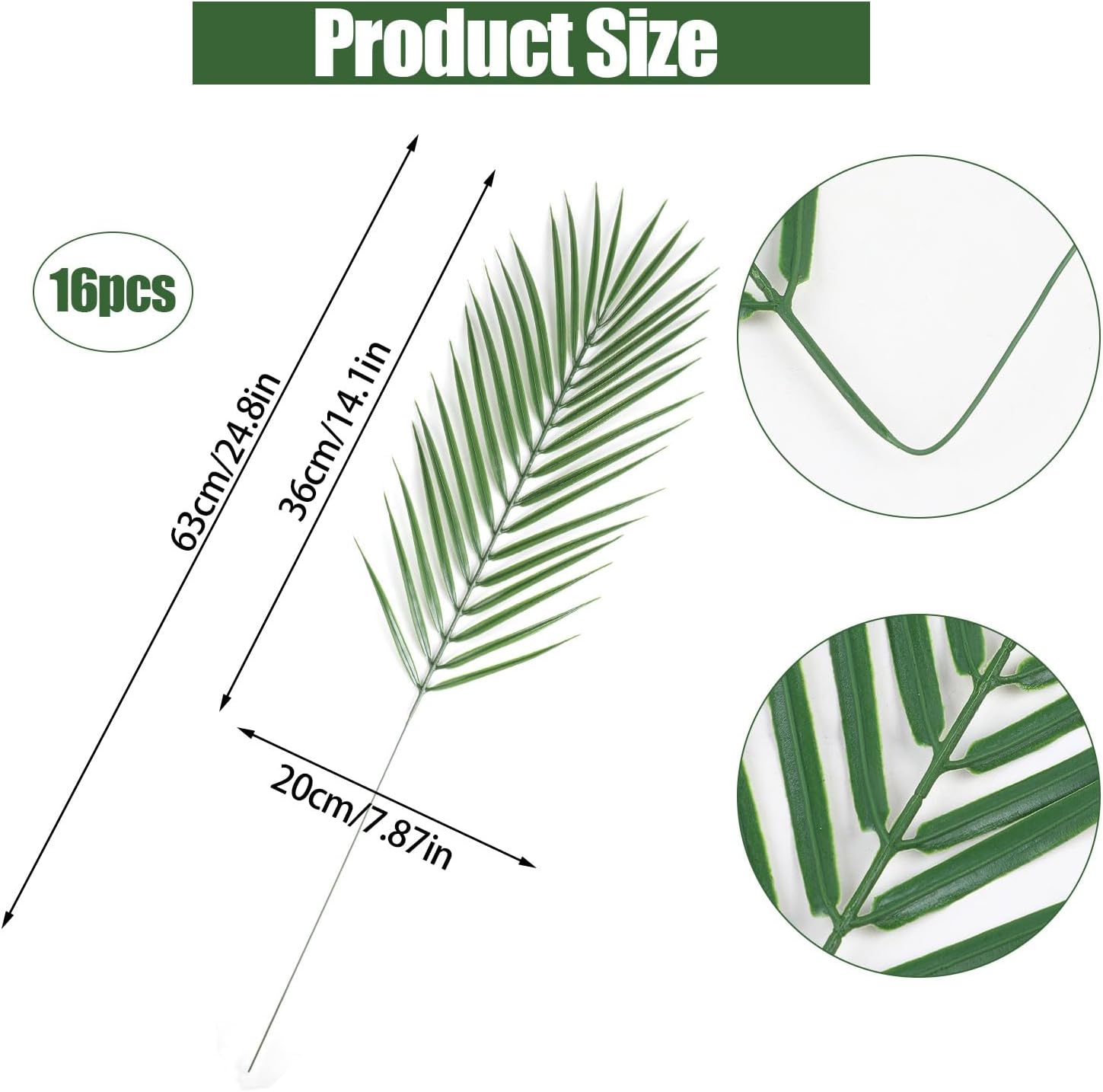 CCINEE 16 PCS Artificial Palm Leaves, Faux Large Palm Fronds Fake Tropical Plant Simulation Safari Leaves with Stems for Home Hawaiian Luau Party Jungle Beach Theme Party Decoration