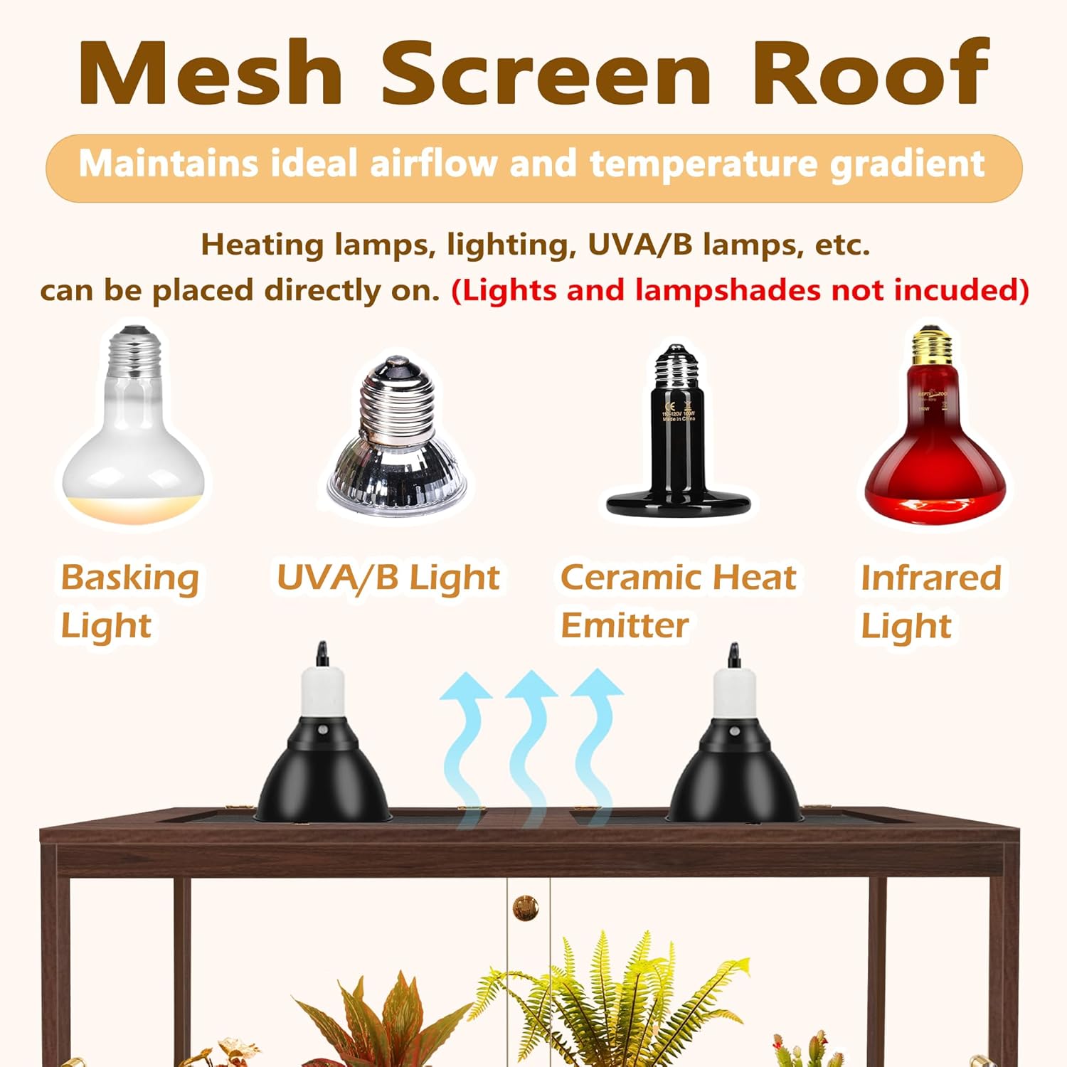 PROLEE Bearded Dragon Tank,60 Gallon Reptile Tank with Meatl Mesh Roof and Front Sliding Door, Anti-Scratch Lizard Tank,Spacious Reptile Enclosure for Snakes,Lguanas, Chameleons(Walnut)