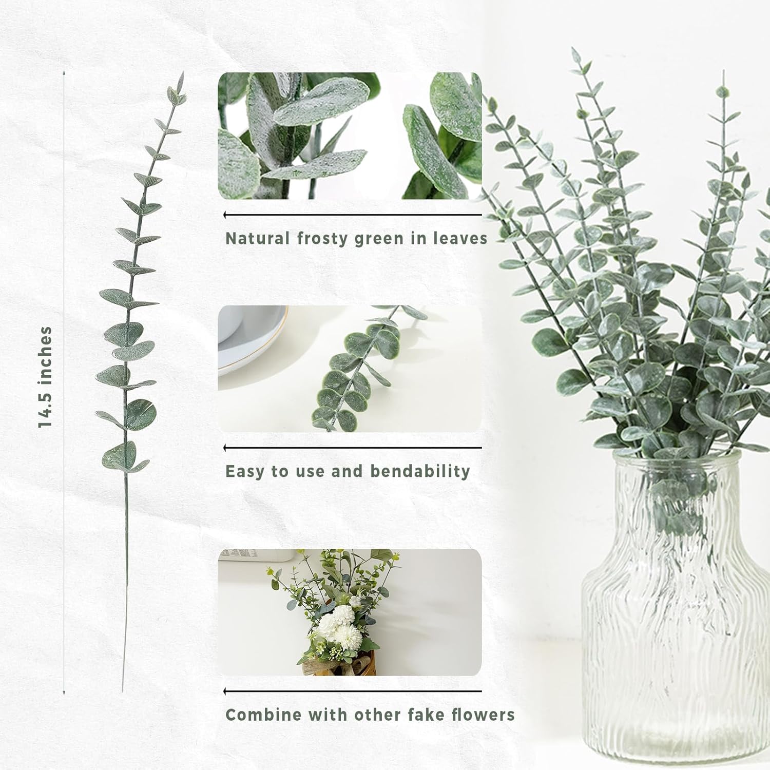 50 Pcs Artificial Eucalyptus Stems Fake Eucalyptus Greenery Branches for Floral Arrangements, Wedding Centerpiece, Crafts