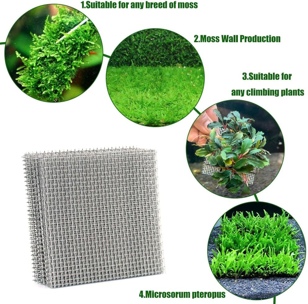 LINLAN 9 Pieces 3.1X3.1in (8X8cm) Aquarium Moss Mesh, 304 Stainless Steel Aquatic Moss Wall, Easy to Cut, for Fixing and Propagating Aquatic Mosses, DIY Aquarium Filtration, and Aquascaping