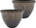 The HC Companies 9 Inch Pizzazz Round Planter Pots with Ceramic Look, Lightweight UV-Resistant Plastic Outdoor Planters, 2-Pack Flower Pots for Garden & Home Decor, Foggy Gray