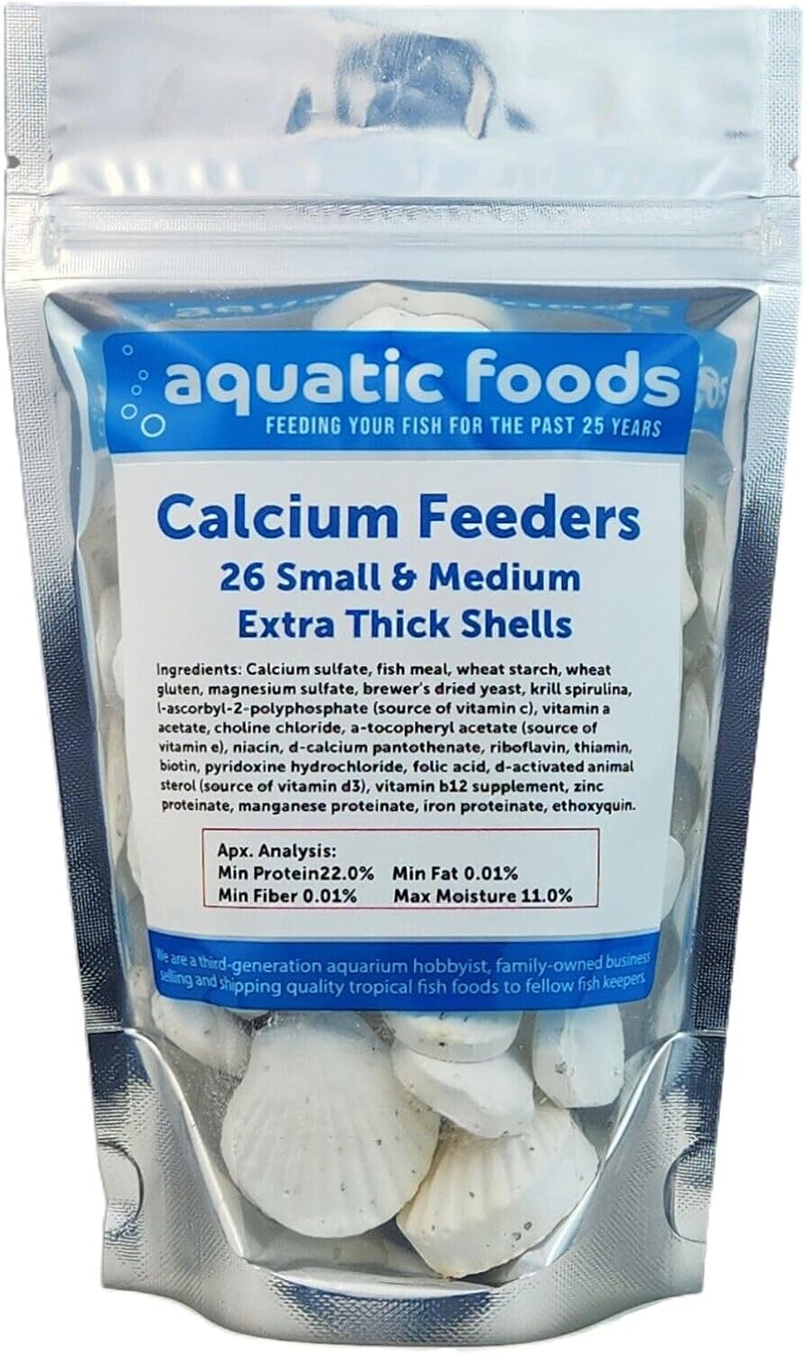 Aquatic Foods Inc. Calcium Feeder Small & Medium Shells. Extra Thick Shells for Shrimp, Snails, Crabs, Crayfish, Hermit Crabs and All Tropical Fish. 4oz …26 Count Bag