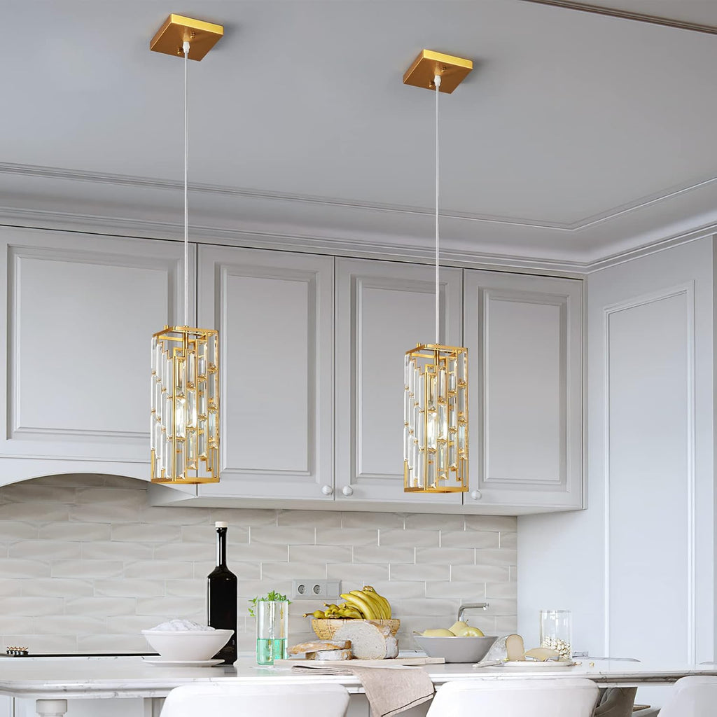 Gold Pendant Lighting Modern Pendant Light, Mini Crystal Chandeliers,Adjustable Pendant Light Fixture for Kitchen Island Dinning Room Bedroom (1 Pack)