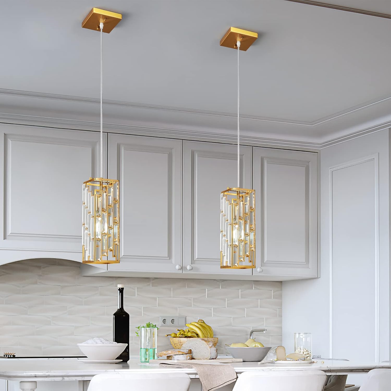 Gold Pendant Lighting Modern Pendant Light, Mini Crystal Chandeliers,Adjustable Pendant Light Fixture for Kitchen Island Dinning Room Bedroom (1 Pack)