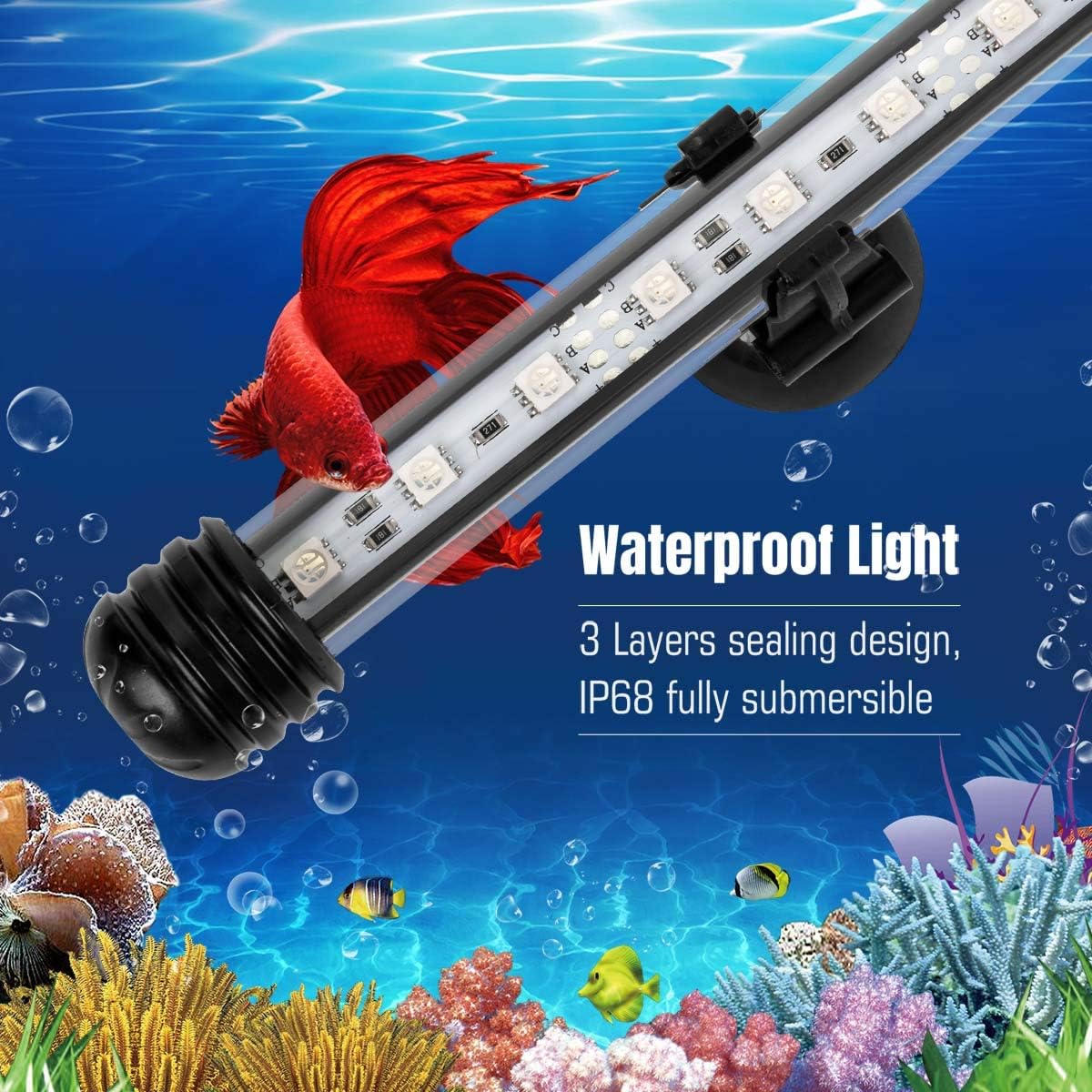 iKefe 15" Color Changing LED Fish Tank Aquarium Submersible Light with Remote/Colored Aquarium LED Tank Lights Fixture for Underwater Decorations, Plant Grow, Saltwater Freshwater Fish, KR5015