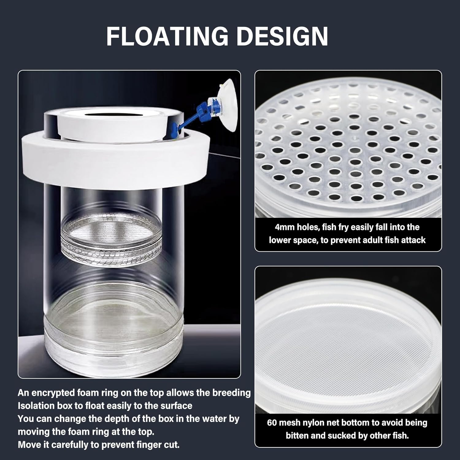 Floating & Mountable Breeding Box – Safe Fry Nursery, Fish Isolation Tank (3.38”x3.38”x5.4”) (1 Set)