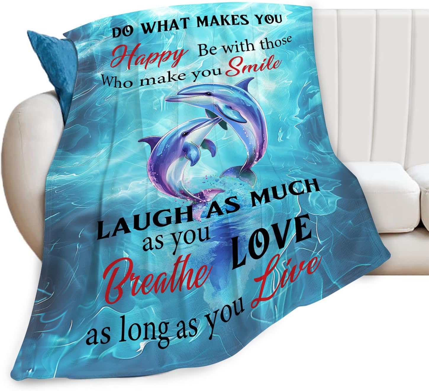 Dolphin Throw Blanket Dolphin Stuff Gifts for Kids Girls Boys Adults Women Man Soft Cozy Warm Plush Fluffy Fuzzy Fleece Blanket Decor 50''X60''