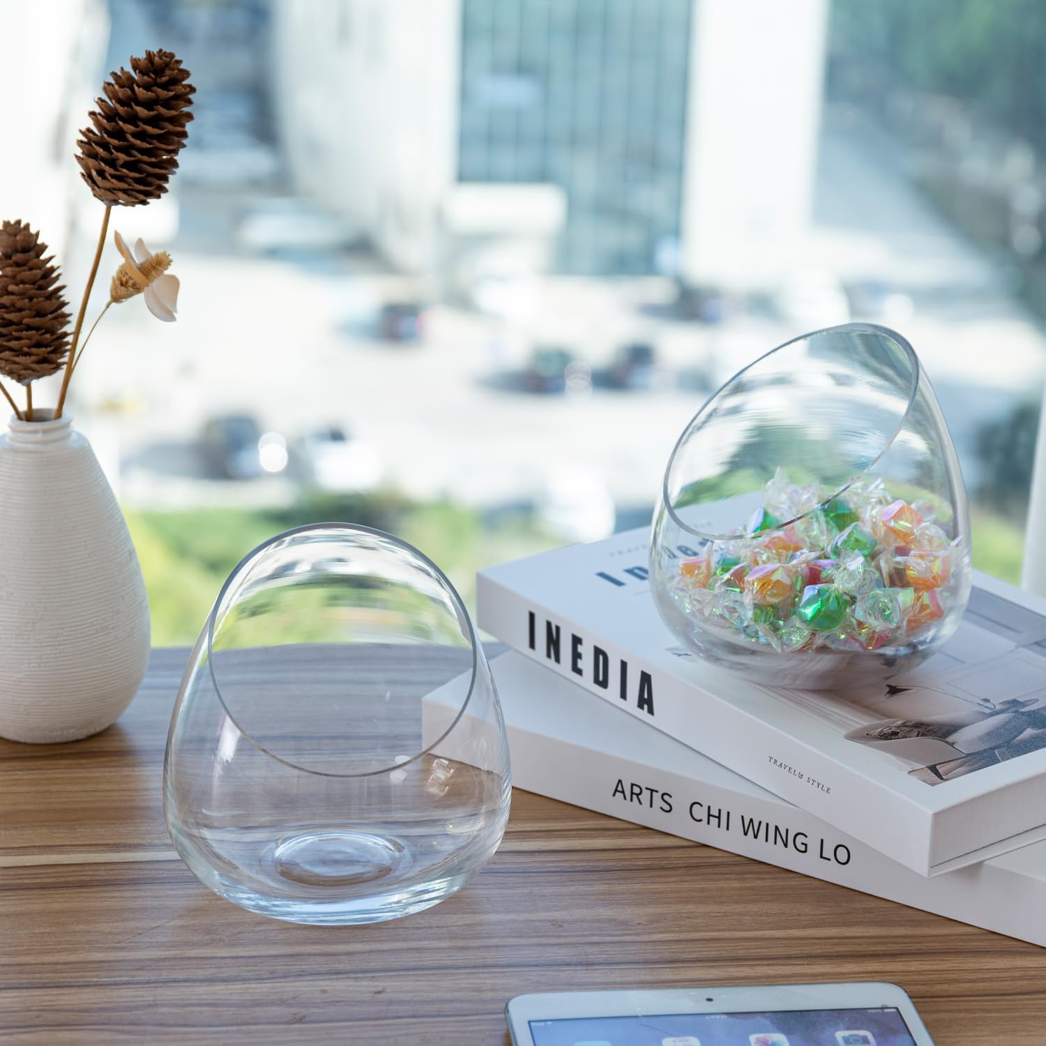 MyGift 5 Inch Premium Clear Glass Air Plant Terrarium, Mini Candy Bowl Jar, Tealight Candle Holder, Succulent Cactus Plant Vase, Set of 2