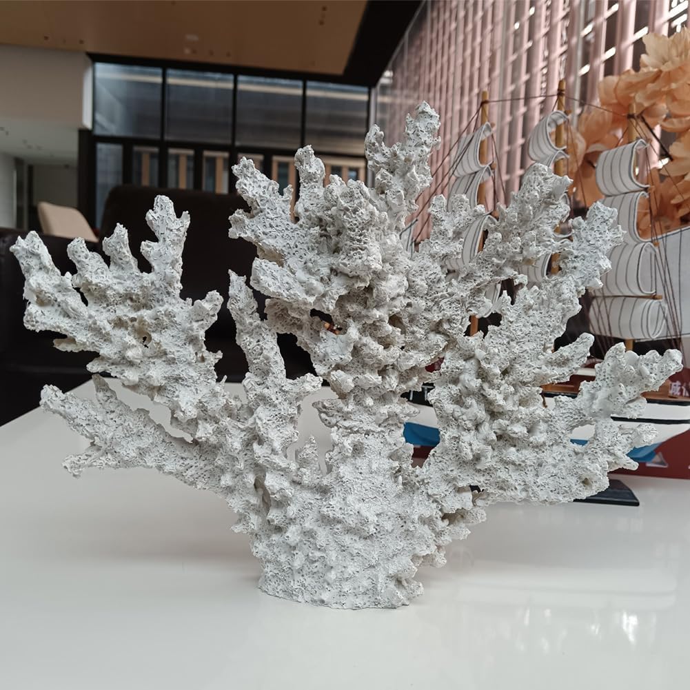 decorlWhite reefs, Artificial Coral Statues, Nautical Decorations for Beach Themed Homes, Resin Artificial Coral Ocean Decorations (Large Size)