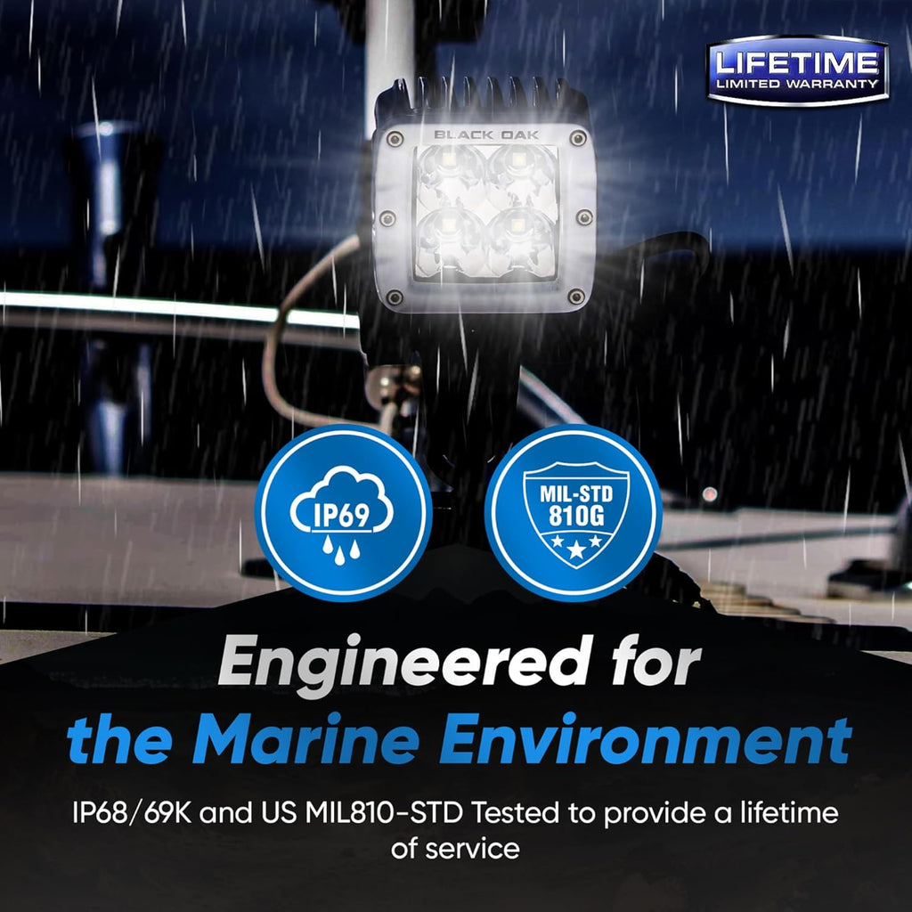 Black Oak LED Pro Series 3.0 Marine 2 Inch POD Light: Flood/Spot 40W CREE XM-L2| Waterproof Lighting for Offroad Trucks, Jeep, ATV, UTV, Boats (Spot with Mount, 1 Pack)