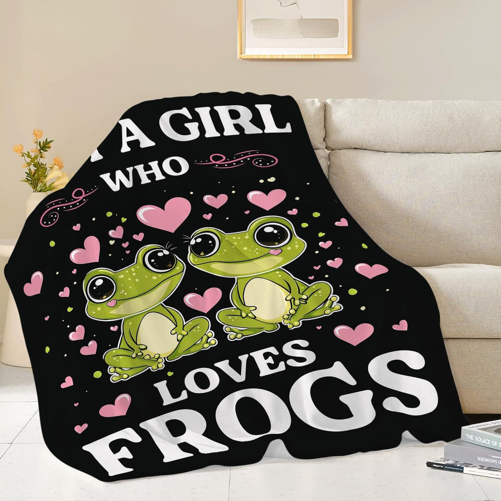 Frog Blanket Just A Girl Who Loves Frogs Cute Cartoon Frog Throw Blanket Gifts for Girls Boys Kids Women Men Adults Super Soft Cozy Plush Fluffy Fuzzy Fleece Blanket Home Decor 60''X80''