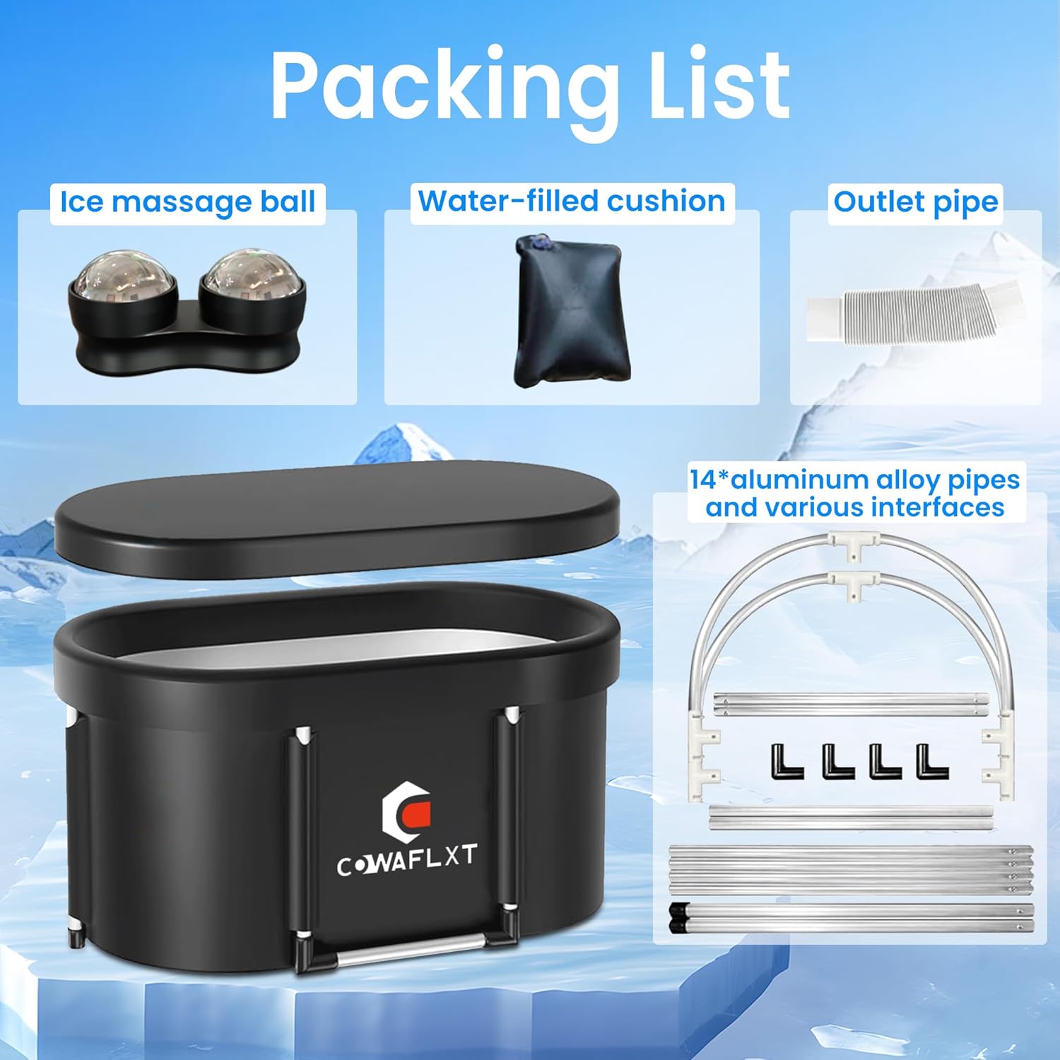 XL Ice Bath Tub,133 GAL Large Portable Cold Plunge Tub with Cover, Cold Water Therapy Recovery at Home Gyms Outdoor Use,Extra Ice Massage Balls Include,46"L x 22"W x 23"H
