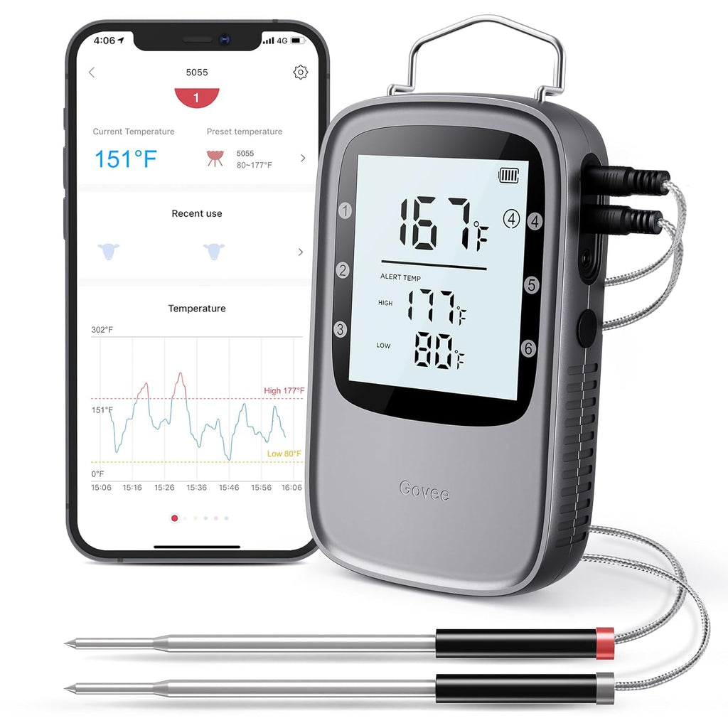 Govee Bluetooth Meat Thermometer, Digital Wireless Meat Thermometer for Smoker Oven, Smart Grill Thermometer with Dual Probes, 230ft Remote Monitor Cooking Thermometer for BBQ Kitchen Rotisserie