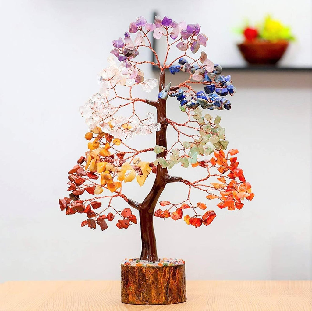 Crocon Chakra Tree of Life Gemstone for Positive Energy Seven Chakra Crystal Tree Healing Stones Feng Shui Money Bonsai Attract Good Luck Home Decoration Ornament Spiritual Gift