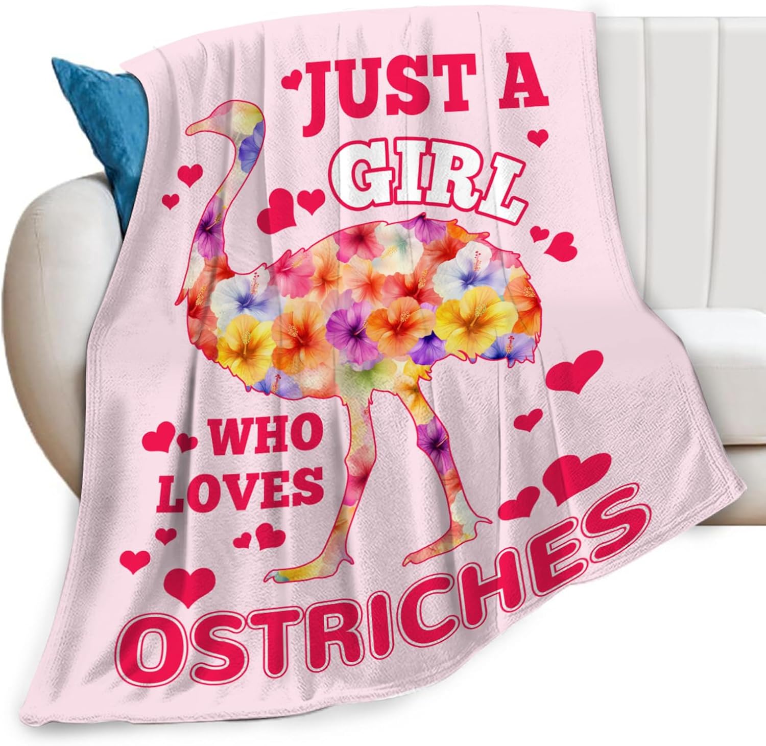 Just A Girl Who Loves Ostriches Throw Blanket Ostrich Print Throw Blankets Gifts for Couch Sofa Bed Stuff Decor Soft Cozy Fleece Plush Warm Flannel Bedding for Lover 40"x50"
