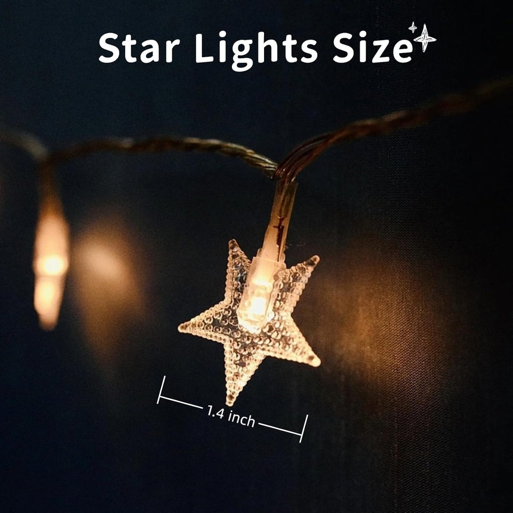 Star String Lights Battery Operated, 17 ft 50 LEDs, Christmas Fairy Lights, String Lights Battery Powered for Kids Bedroom Wedding Mantel Patio Dorm Decor, Warm White