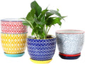 Selamica Ceramic Plant Pots, 5.6 Inch Flower Pots for Indoor Plants, Planters with Drainage Hole and Saucer, Garden Pots for Succulent, Orchid, Home Decor, Set of 4, Assorted Colors