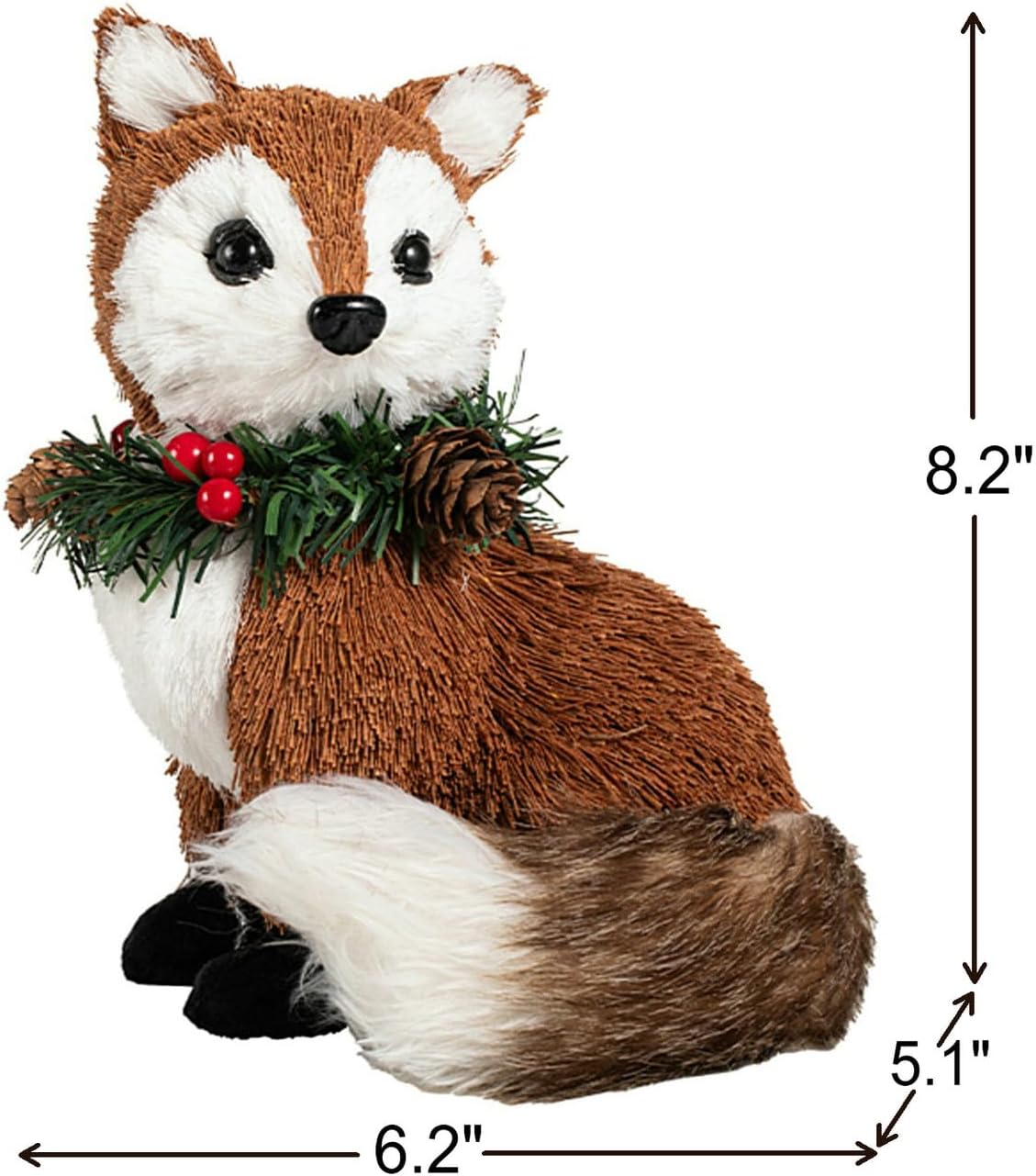 Nature Vibe 8.3 Inches Sisal Fox Figurine for Rustic Christmas Decorations, Woodland Animals with Holiday Accent as Christmas Table Decor or Farmhouse Decor