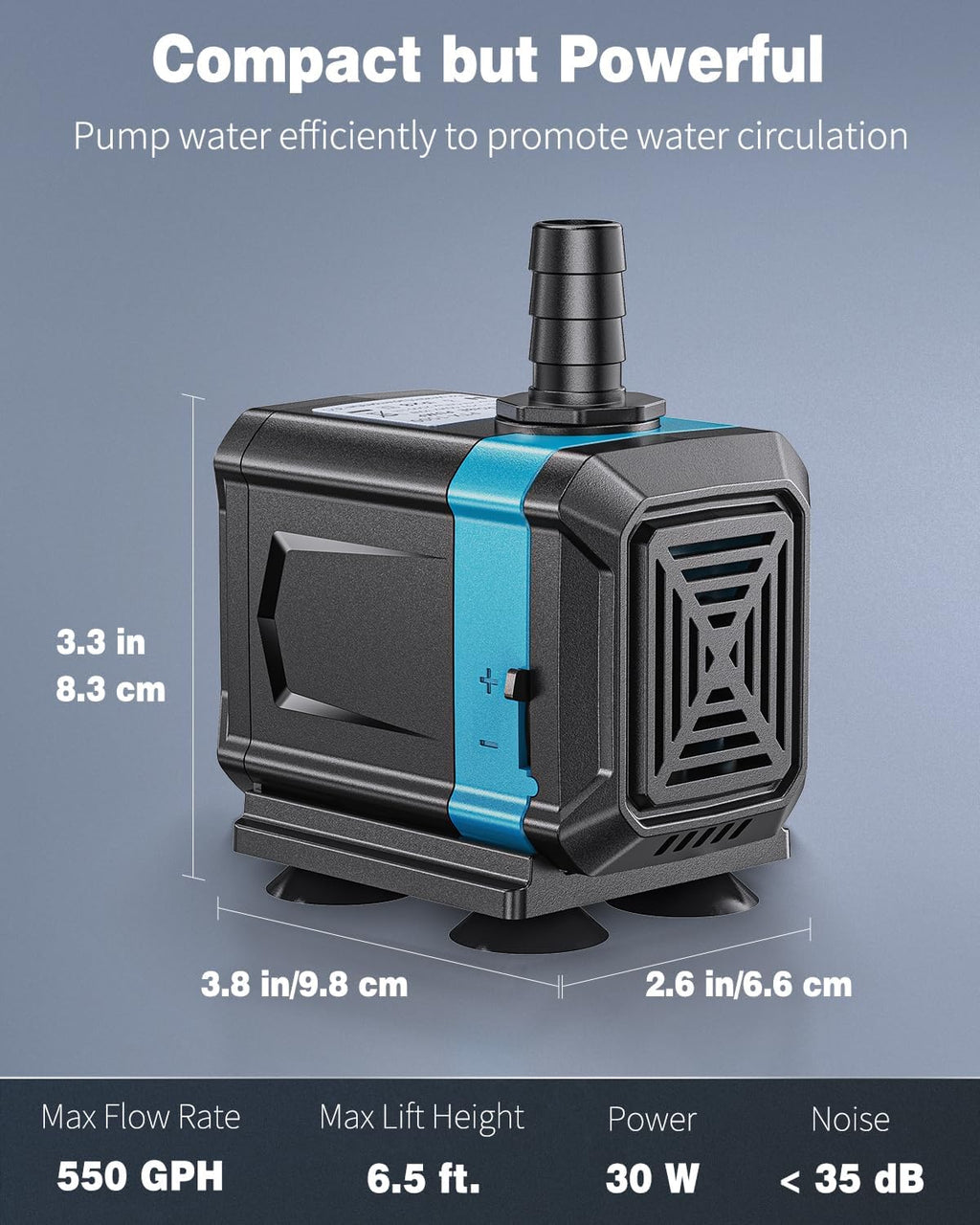 Pawfly 550 GPH Aquarium Submersible Water Pump (2000L/H, 30W) Ultra Quiet Water Fountain Pump with 6.5 ft. Lift Height Adjustable Water Pump for Fish Tanks Ponds Gardens Waterfalls Statuary and Sumps