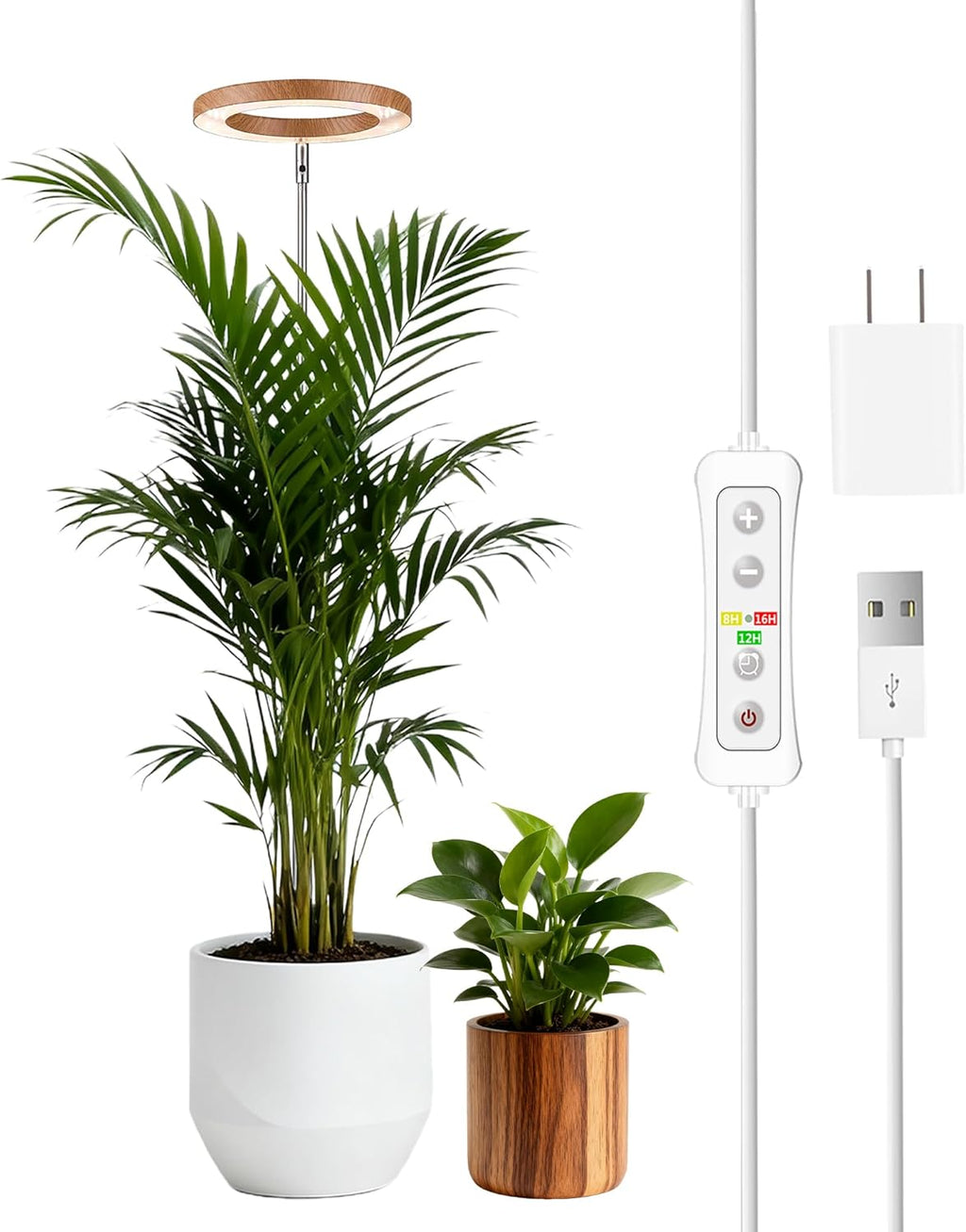 yadoker Plant Grow Light,LED Growing Light Full Spectrum for Indoor Plants,Aluminum Cherry Wood Grain Plant Lights,Height Adjustable, Automatic Timer, 5V Low Safe Voltage
