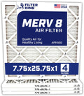 Filter King 7.75x25.75x1 Air Filter | 4-Pack | CARBON MERV 8 HVAC Pleated A/C Furnace Filters | MADE IN USA | Actual Size: 7.75 x 25.75 x .75"