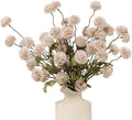 DuHouse 6pcs Artificial Flowers Faux Silk Pompon Mum,Silk Small Mini Chrysanthemum Ball with Stems for Wedding DIY Champagne Arrangements Bouquets Centerpieces Home Decorations(Beige)