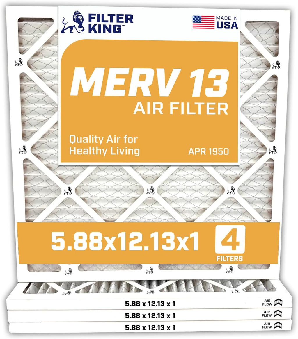 Filter King 5.88x12.13x1 Air Filter | 4-PACK | MERV 13 HVAC Pleated A/C Furnace Filters | MADE IN USA | Actual Size: 5.88 x 12.13 x .75"