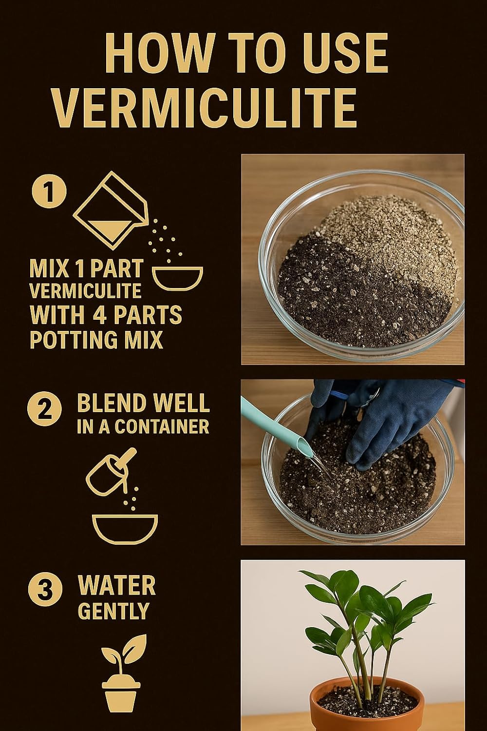 Horticultural Organic Vermiculite for Plants - Medium Grade - Natural Soil Additive for Gardening, Houseplants, Mushrooms, Potted Plants, Hydroponics, Terrariums (10 Quart)