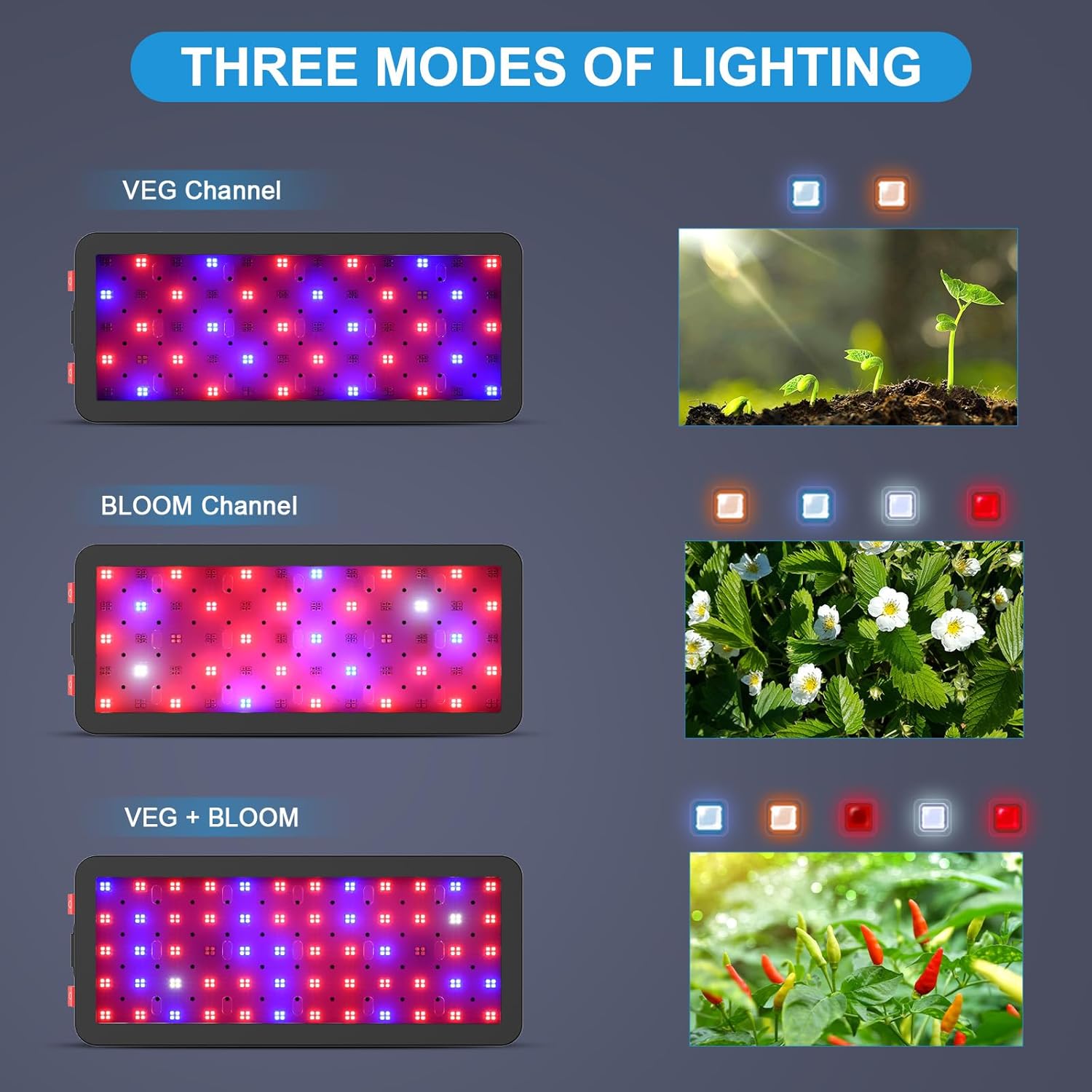 Phlizon Upgraded 600W LED Grow Light with SMD LEDs 2x2ft Full Spectrum Plants Light Double Switch Grow Led for Indoor Veg and Flower