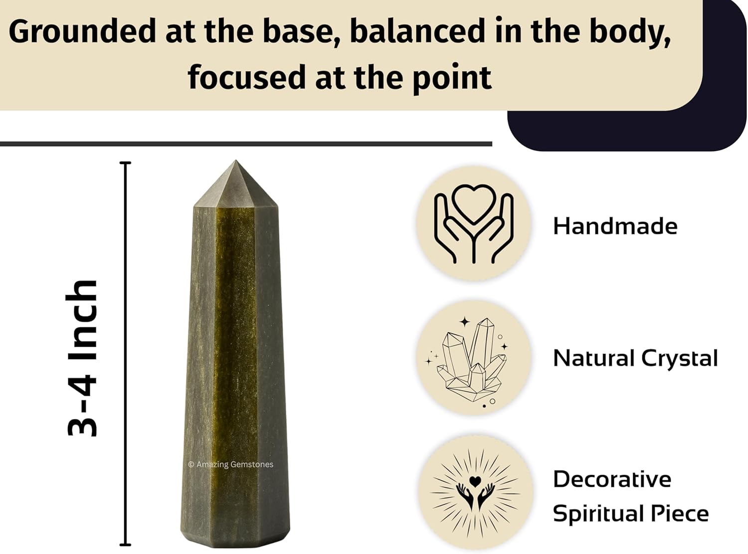 Amazing Gemstone Golden Sheen Obsidian Crystal Towers - Natural Healing Crystal Point Obelisk for Reiki Healing and Crystal Grid (3 Inch)