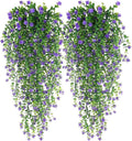 WEISPARK Artificial Hanging Flowers, 4pcs Fake Eucalyptus Vine Faux Flower Greenery Garland Plastic Plants for Indoor Outdoor Wall Garden Wedding Home Party Decor (Purple)