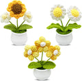 3pcs Crochet Flowers Cute Potted Flower,Mini Flower Bouquet for Mom Wife, Cute Desk Decor for Women,Artificial Handmade Flowers for Car Dashboard,Home Office Decoration (Color#6)