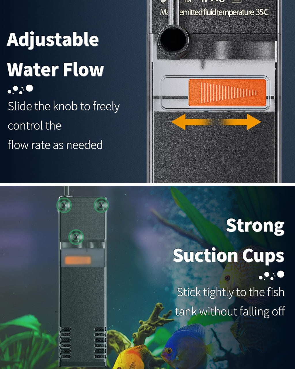 Pawfly Internal Aquarium Filter, Submersible Power Filter with 55 GPH Water Pump for 3 to 10 Gallon Fish Tanks Filtration Circulation and Oxygenation
