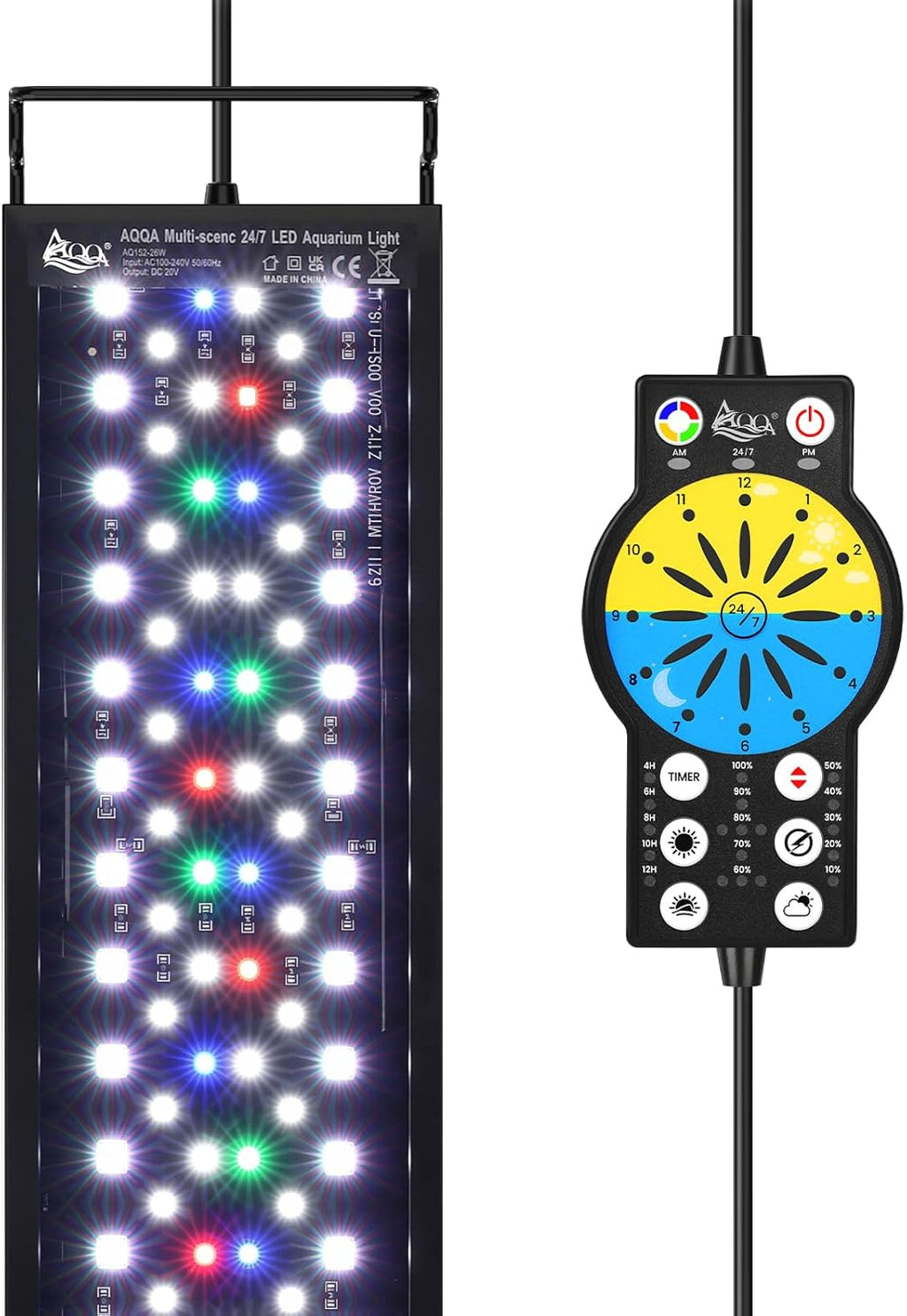 AQQA Aquarium Light with 24/7 Sunrise Sunset Mode, 9 Colors & 10-Level Brightness, Full Spectrum LED Fish Tank Light with Timer for Plant Growth, Freshwater Tanks (56W for 35-47 inch Tank)