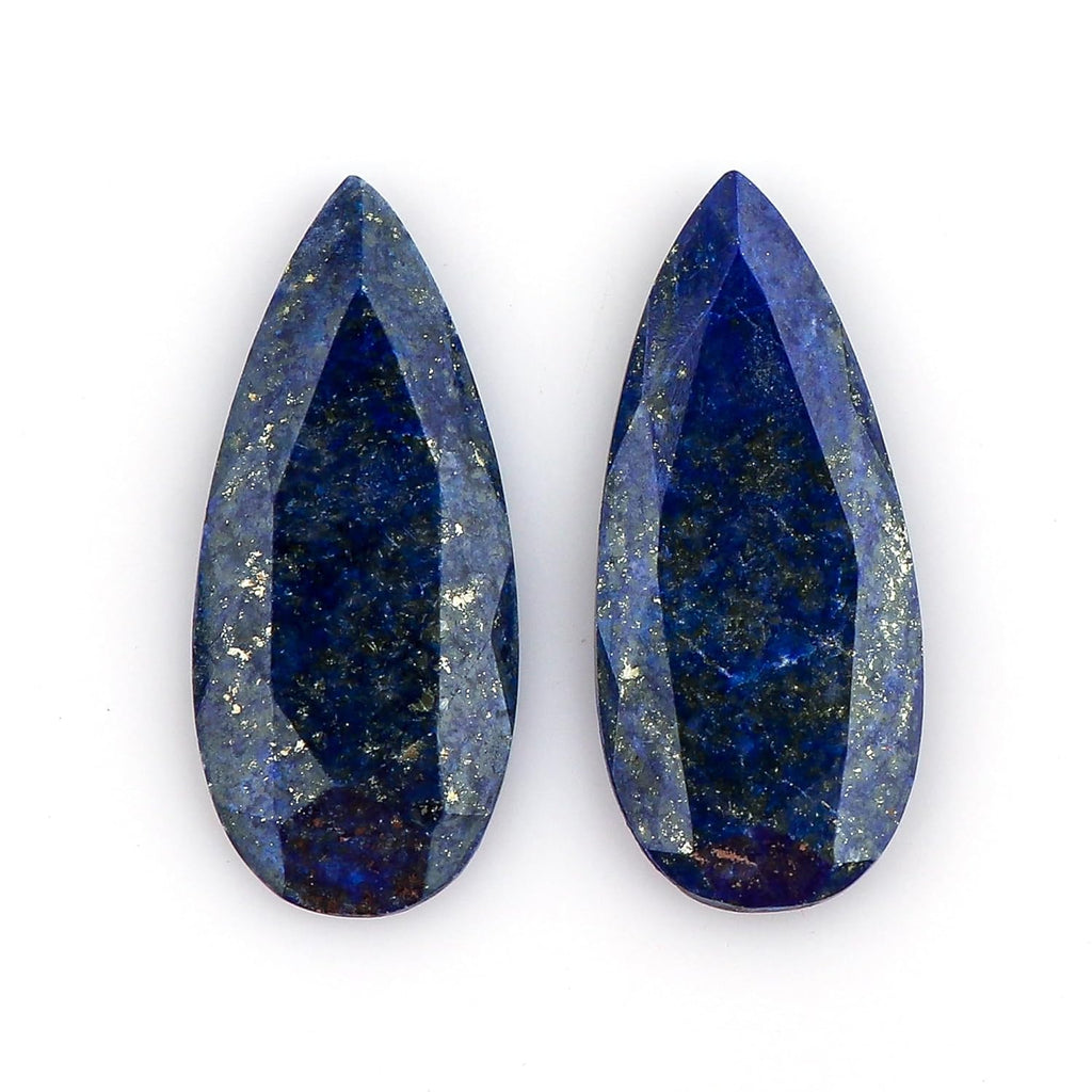 CRYSTALIS 2pcs Natural Lapis-Lazuli Facet Long Pairs Loose Gemstone Wholesale Bulk Cabochons Jewelry Making Supply, Polished Stones, Wire Wrapping, DIY, Gem Collection, Pears, (20-30mm)