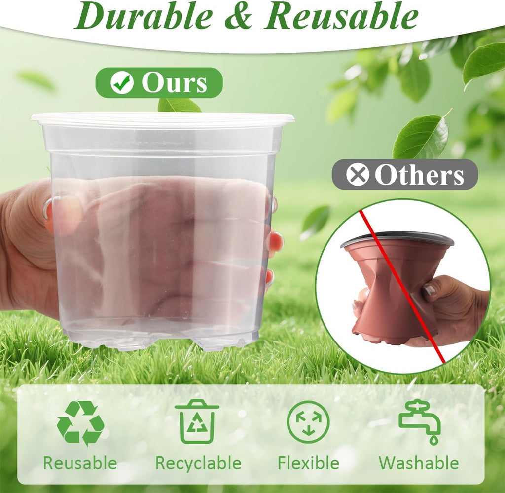 60 Pack Clear Nursery Pots with Humidity Domes, 4 Inch Plastic Plant Pots with Drainage Holes for Seedlings, Transparent Seed Starting Pot for Cuttings Propagation Indoor Gardening