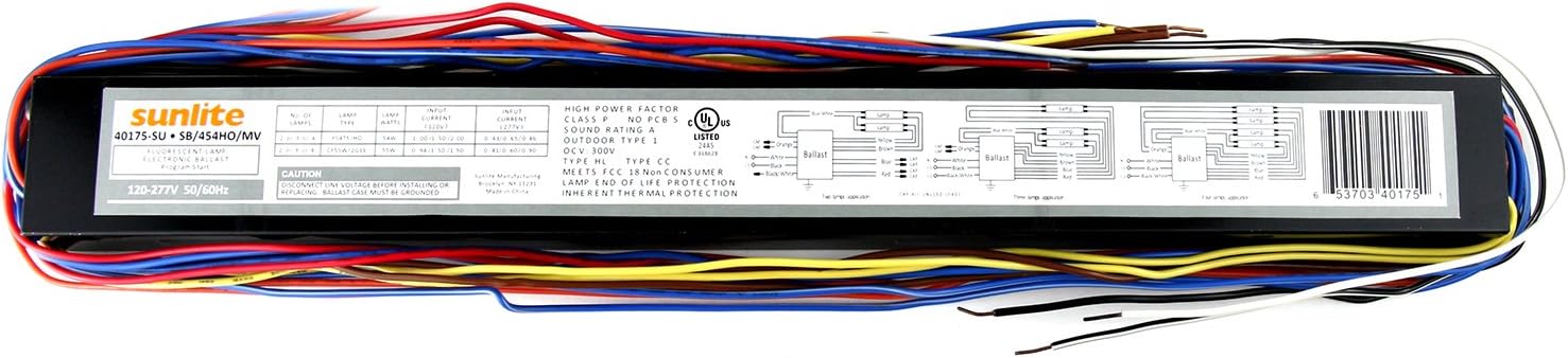 Sunlite SB454HOMV 4/F54T5/HO Multi-Volt Ballast Linear, High Power Factor, UL Listed, 50/60Hz